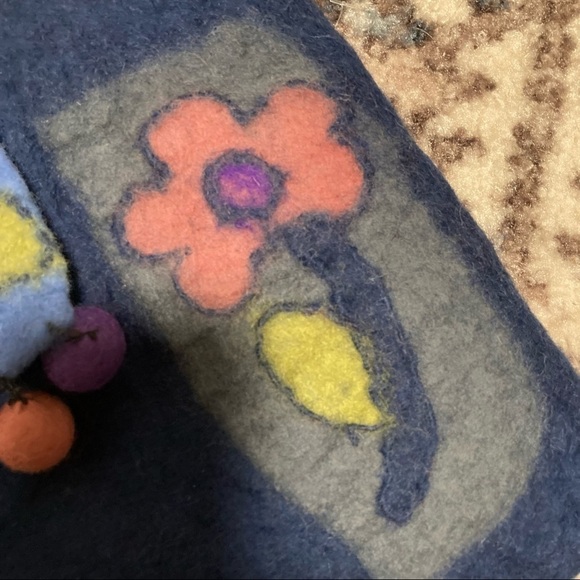 Rising Tide Blue Wool Shoulder Purse with Flower and Pompom Details - Picture 8 of 8